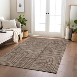 Homeroots 3' Beige And Ivory Geometric Washable Area Rug - Perfect For Indoor And Outdoor Spaces! 3' X 5' Polyester 600804