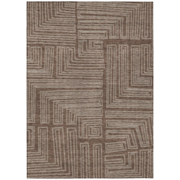 HomeRoots 5' Brown and Ivory Geometric Washable Area Rug for Indoor and Outdoor Spaces – Durable and Stylish 5' X 8' 600805
