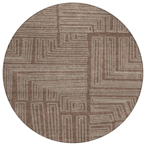 HomeRoots 5' Brown and Ivory Geometric Washable Area Rug for Indoor and Outdoor Spaces – Durable and Stylish 8' Round 600806