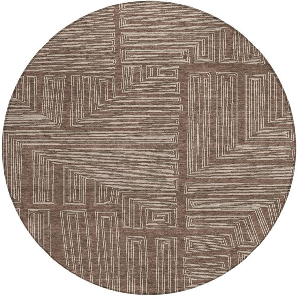 Homeroots 3' Beige And Ivory Geometric Washable Area Rug - Perfect For Indoor And Outdoor Spaces! 8' Round Polyester 600806