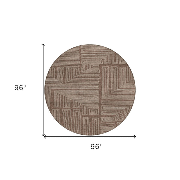 Homeroots 3' Beige And Ivory Geometric Washable Area Rug - Perfect For Indoor And Outdoor Spaces! 8' Round Polyester 600806