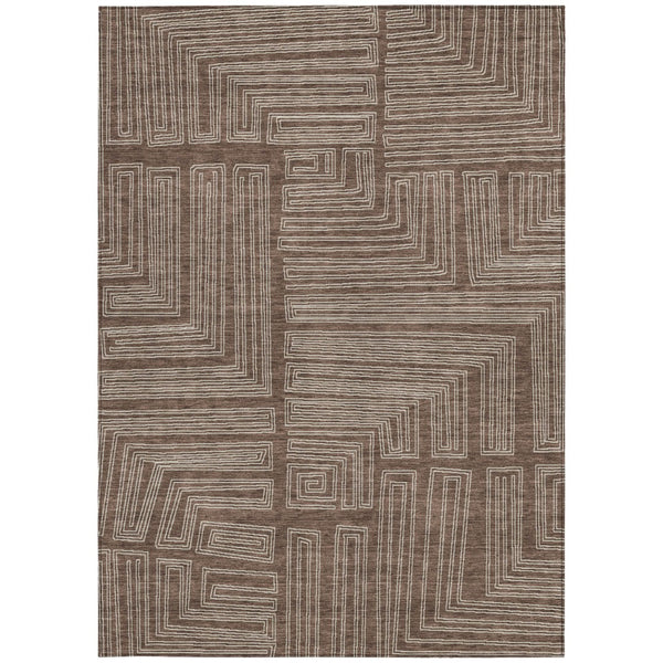 Homeroots 3' Beige And Ivory Geometric Washable Area Rug - Perfect For Indoor And Outdoor Spaces! 8' X 10' Polyester 600807