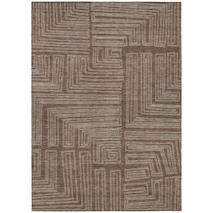 HomeRoots 5' Brown and Ivory Geometric Washable Area Rug for Indoor and Outdoor Spaces – Durable and Stylish 8' X 10' 600807