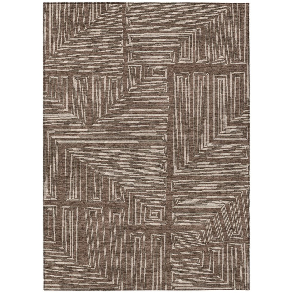HomeRoots 9' X 12' Brown and Ivory Geometric Area Rug – Stylish, Washable, Durable for Indoor & Outdoor Use! 600808