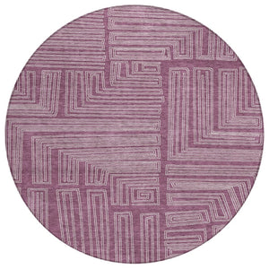 HomeRoots 5' Eggplant and Ivory Geometric Area Rug - Stylish, Washable, Durable for Indoor or Outdoor Use 8' Round 600812