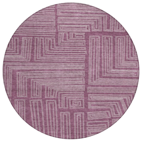 HomeRoots 5' Eggplant and Ivory Geometric Area Rug - Stylish, Washable, Durable for Indoor or Outdoor Use 8' Round 600812
