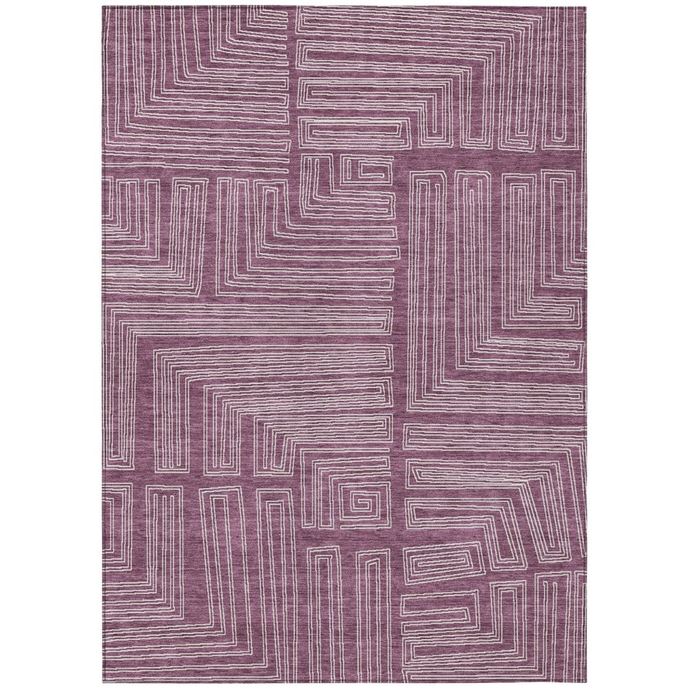 HomeRoots 9' X 12' Contemporary Eggplant & Ivory Geometric Washable Area Rug for Indoor/Outdoor Use 600814