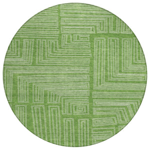 HomeRoots 5' Washable Indoor Outdoor Area Rug in Green and Ivory Geometric Design for Modern Spaces 8' Round 600818