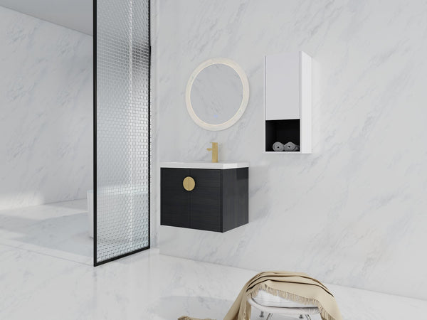 English Elm 24" Wall-Mounted Bathroom Vanity With Ceramic Sink & Side Cabinet - Soft Close Doors, Stylish Storage W999S00328