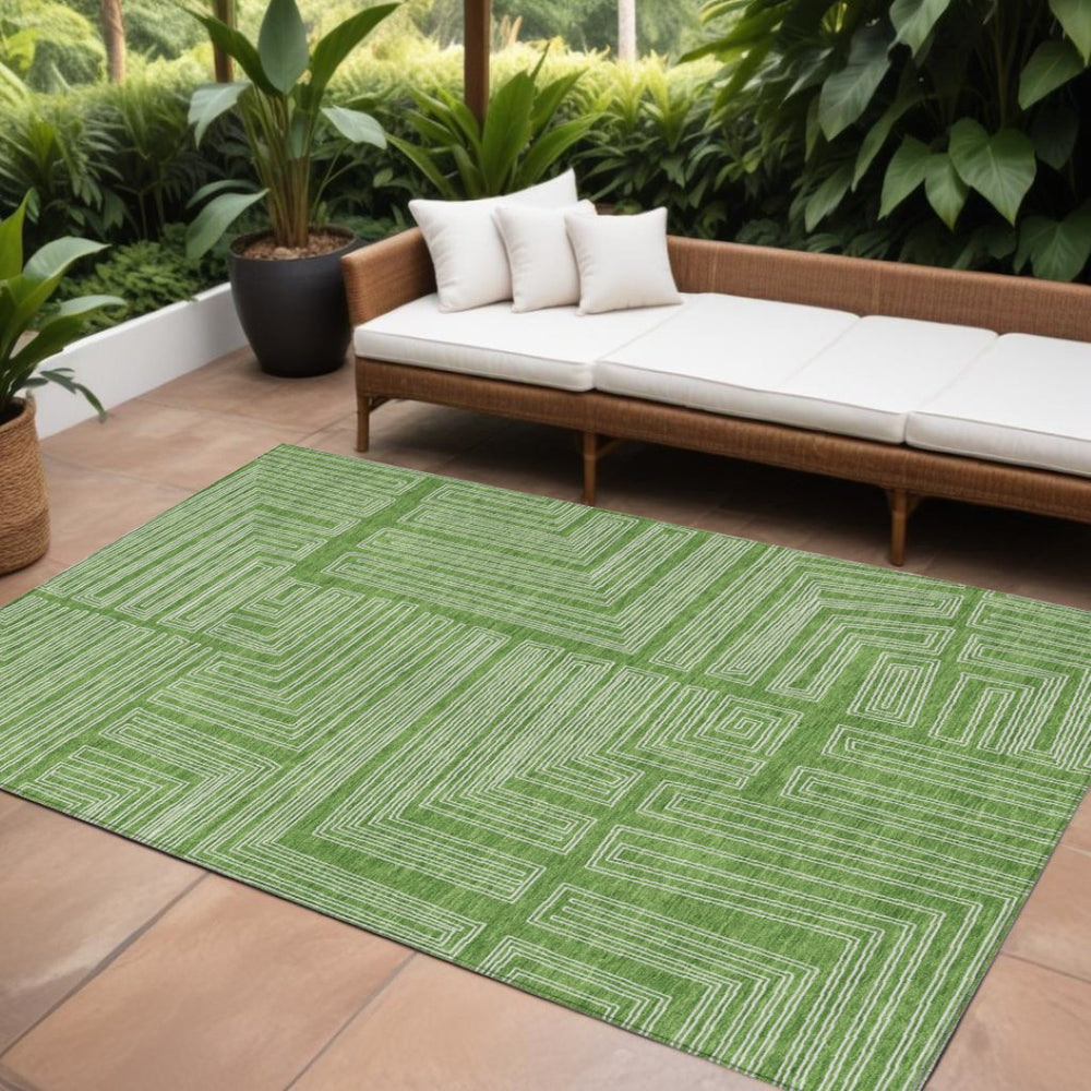 HomeRoots 9' X 12' Washable Green and Ivory Geometric Area Rug - Stylish, Durable, Indoor/Outdoor Versatility! 600820