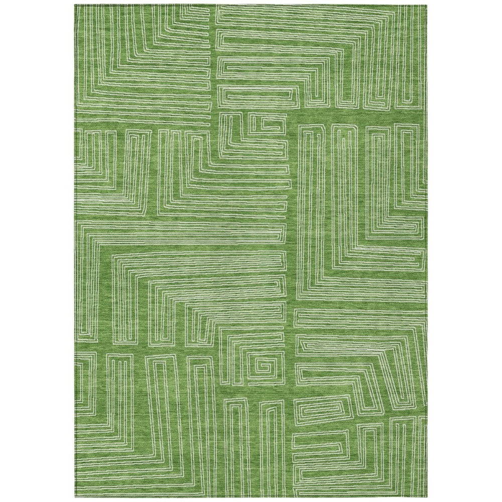 HomeRoots 9' X 12' Washable Green and Ivory Geometric Area Rug - Stylish, Durable, Indoor/Outdoor Versatility! 600820