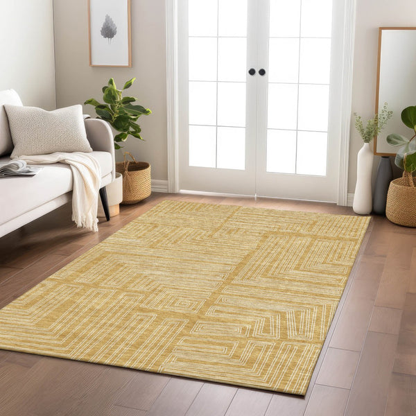 Homeroots 3' Beige And Ivory Geometric Washable Area Rug - Perfect For Indoor And Outdoor Spaces! 5' X 8' Polyester 600823