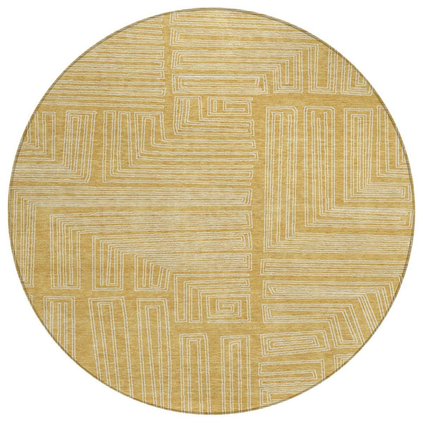 HomeRoots 5' Gold and Ivory Geometric Area Rug - Stylish, Washable Design for Indoor and Outdoor Use 8' Round 600824
