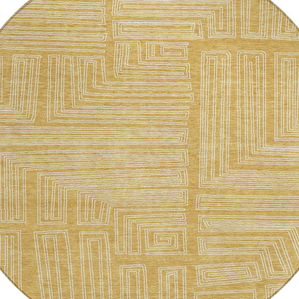 Homeroots 3' Beige And Ivory Geometric Washable Area Rug - Perfect For Indoor And Outdoor Spaces! 8' Round Polyester 600824