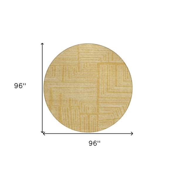 Homeroots 3' Beige And Ivory Geometric Washable Area Rug - Perfect For Indoor And Outdoor Spaces! 8' Round Polyester 600824