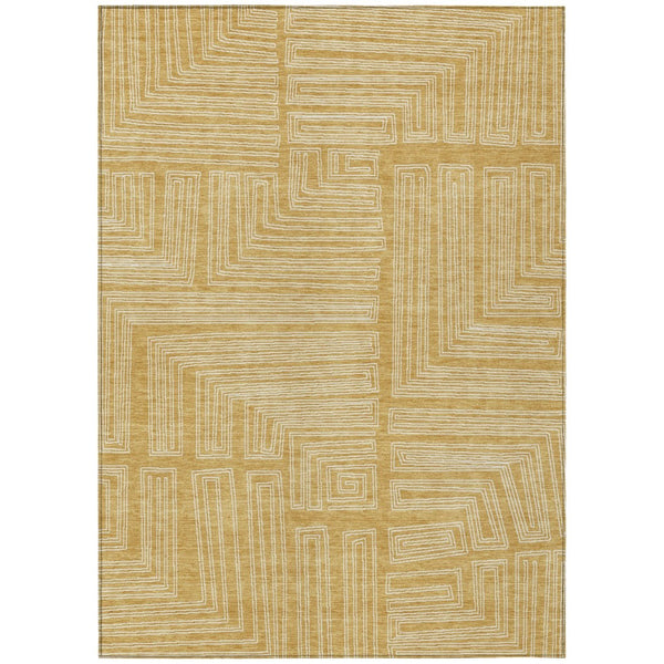 HomeRoots 9' X 12' Gold and Ivory Geometric Washable Area Rug - Durable, Stylish for Indoor and Outdoor Use 600826