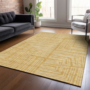 Homeroots 3' Beige And Ivory Geometric Washable Area Rug - Perfect For Indoor And Outdoor Spaces! 9' X 12' Polyester 600826