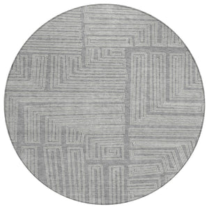 HomeRoots 5' Gray and Ivory Geometric Area Rug - Stylish, Machine Washable Indoor/Outdoor Design for Any Space 8' Round 600830