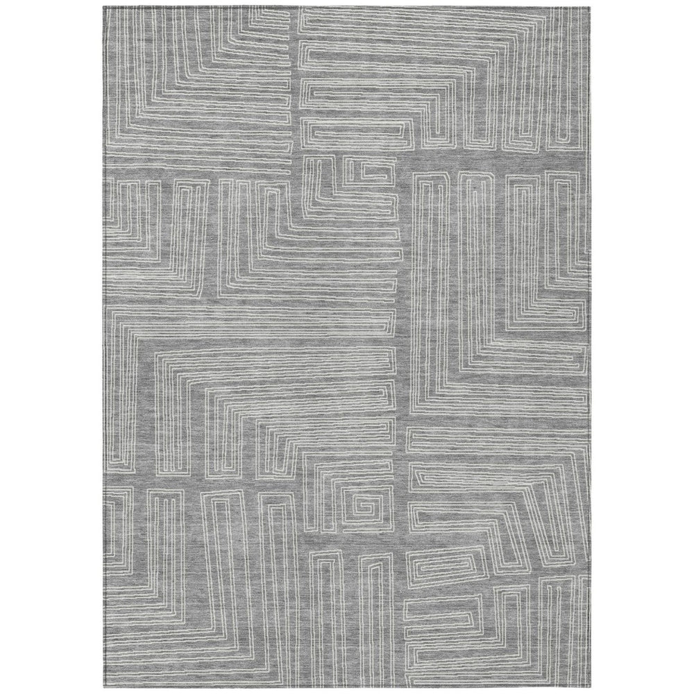 HomeRoots 9' X 12' Stylish Gray and Ivory Geometric Area Rug – Washable, Durable for Indoor & Outdoor Spaces 600832