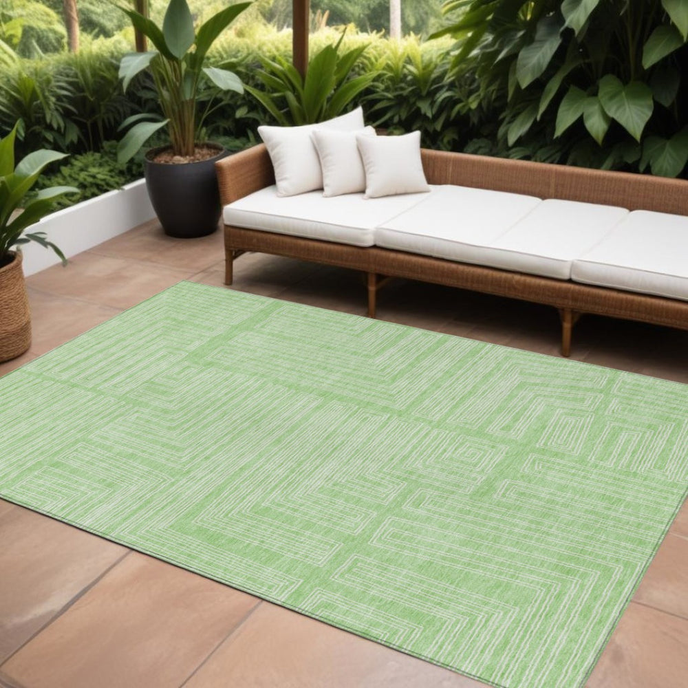 HomeRoots 5' Modern Mint Green and Ivory Geometric Area Rug – Durable, Washable for Indoor & Outdoor Use 8' X 10' 600837