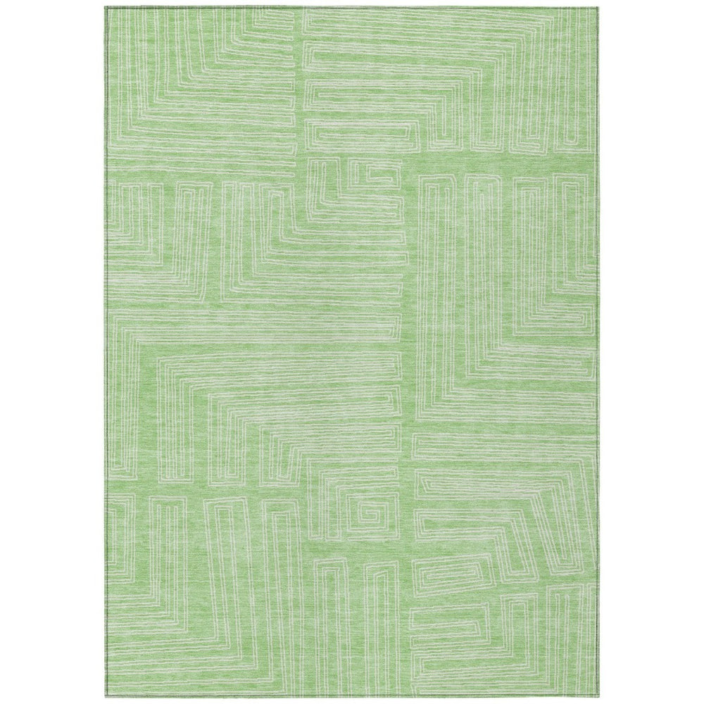 HomeRoots 5' Modern Mint Green and Ivory Geometric Area Rug – Durable, Washable for Indoor & Outdoor Use 8' X 10' 600837