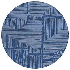 HomeRoots 5' Stylish Navy Blue and Ivory Geometric Indoor Outdoor Area Rug - Durable, Washable, Versatile Décor 8' Round 600842