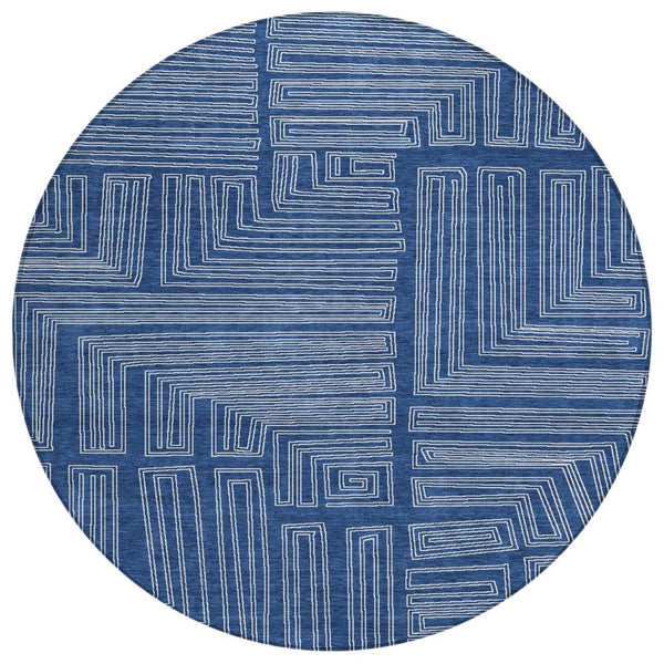HomeRoots 5' Stylish Navy Blue and Ivory Geometric Indoor Outdoor Area Rug - Durable, Washable, Versatile Décor 8' Round 600842