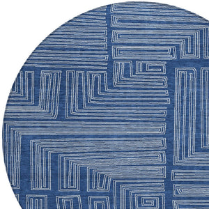 HomeRoots 5' Stylish Navy Blue and Ivory Geometric Indoor Outdoor Area Rug - Durable, Washable, Versatile Décor 8' Round 600842
