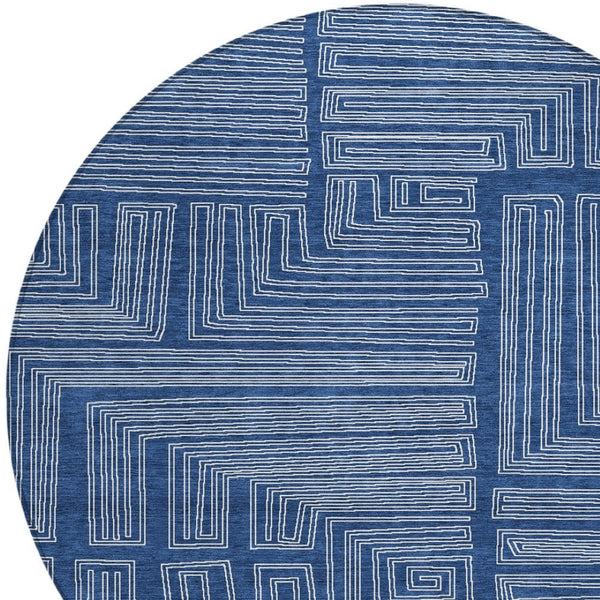 HomeRoots 5' Stylish Navy Blue and Ivory Geometric Indoor Outdoor Area Rug - Durable, Washable, Versatile Décor 8' Round 600842