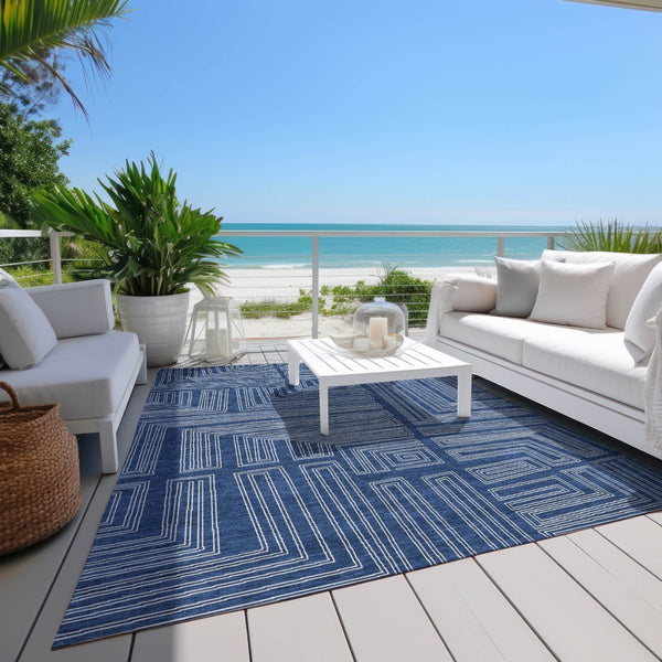 Homeroots 3' Beige And Ivory Geometric Washable Area Rug - Perfect For Indoor And Outdoor Spaces! 8' X 10' Polyester 600843