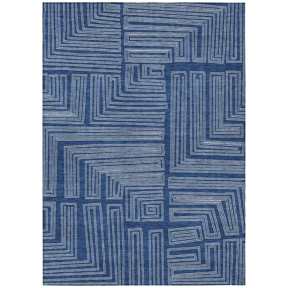 HomeRoots 5' Stylish Navy Blue and Ivory Geometric Indoor Outdoor Area Rug - Durable, Washable, Versatile Décor 10' X 14' 600845