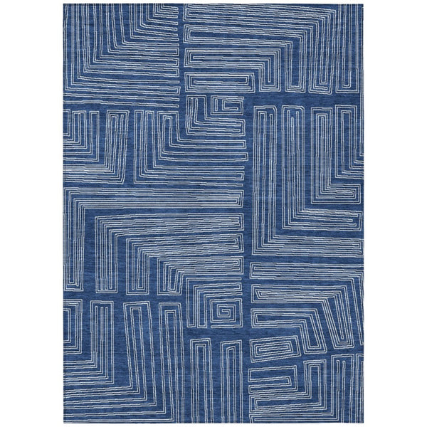 HomeRoots 5' Stylish Navy Blue and Ivory Geometric Indoor Outdoor Area Rug - Durable, Washable, Versatile Décor 10' X 14' 600845