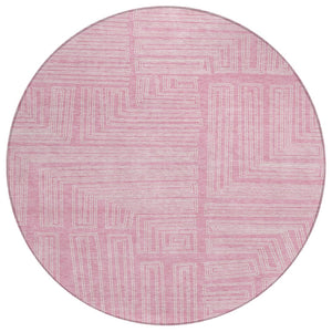 HomeRoots 5' Modern Pink and Ivory Geometric Area Rug - Durable, Washable, Perfect for Indoor and Outdoor Use 8' Round 600848