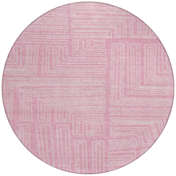 Homeroots 3' Beige And Ivory Geometric Washable Area Rug - Perfect For Indoor And Outdoor Spaces! 8' Round Polyester 600848