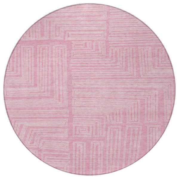 Homeroots 3' Beige And Ivory Geometric Washable Area Rug - Perfect For Indoor And Outdoor Spaces! 8' Round Polyester 600848