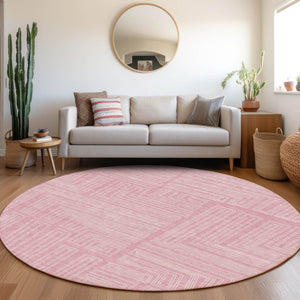 Homeroots 3' Beige And Ivory Geometric Washable Area Rug - Perfect For Indoor And Outdoor Spaces! 8' Round Polyester 600848