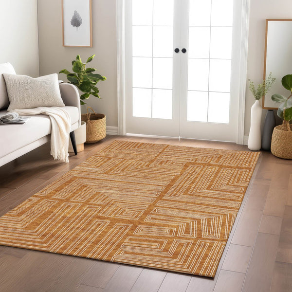 Homeroots 3' Beige And Ivory Geometric Washable Area Rug - Perfect For Indoor And Outdoor Spaces! 3' X 5' Polyester 600852