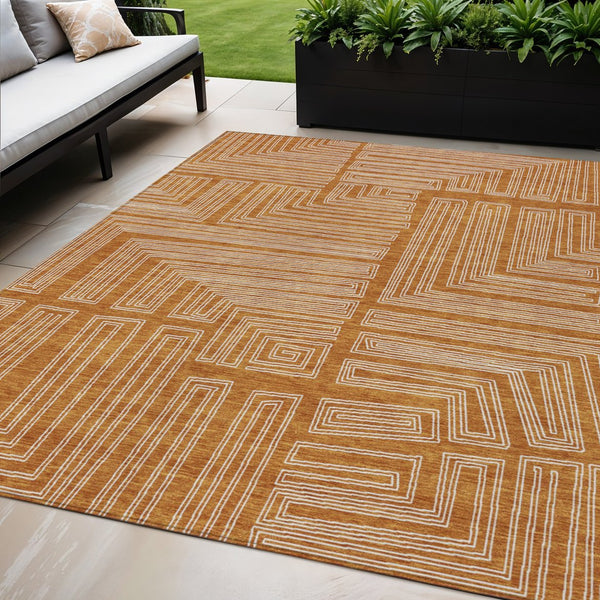 Homeroots 3' Beige And Ivory Geometric Washable Area Rug - Perfect For Indoor And Outdoor Spaces! 5' X 8' Polyester 600853