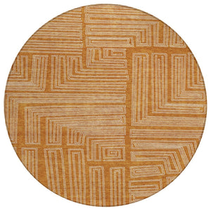 HomeRoots 5' Copper and Ivory Geometric Rug - Stylish, Washable Area Rug for Indoor and Outdoor Spaces 8' Round 600854