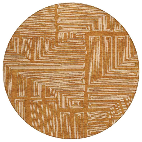 HomeRoots 5' Copper and Ivory Geometric Rug - Stylish, Washable Area Rug for Indoor and Outdoor Spaces 8' Round 600854