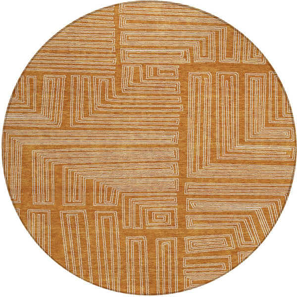Homeroots 3' Beige And Ivory Geometric Washable Area Rug - Perfect For Indoor And Outdoor Spaces! 8' Round Polyester 600854