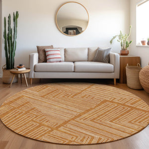 Homeroots 3' Beige And Ivory Geometric Washable Area Rug - Perfect For Indoor And Outdoor Spaces! 8' Round Polyester 600854
