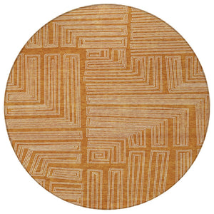 Homeroots 3' Beige And Ivory Geometric Washable Area Rug - Perfect For Indoor And Outdoor Spaces! 8' Round Polyester 600854