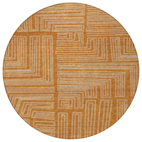 Homeroots 3' Beige And Ivory Geometric Washable Area Rug - Perfect For Indoor And Outdoor Spaces! 8' Round Polyester 600854