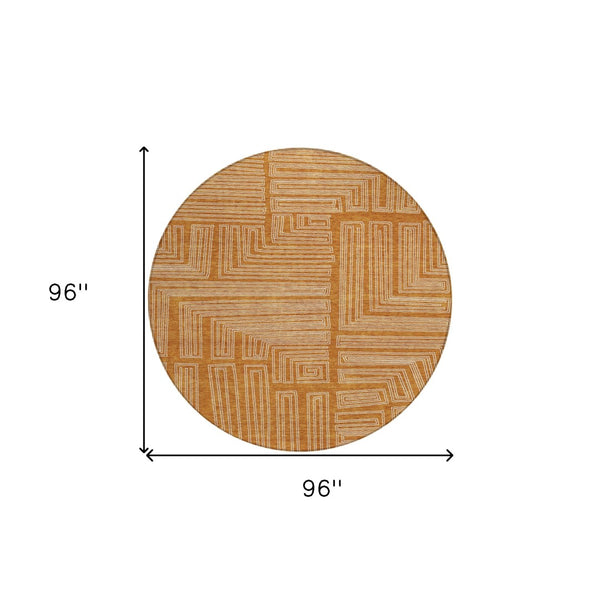 Homeroots 3' Beige And Ivory Geometric Washable Area Rug - Perfect For Indoor And Outdoor Spaces! 8' Round Polyester 600854