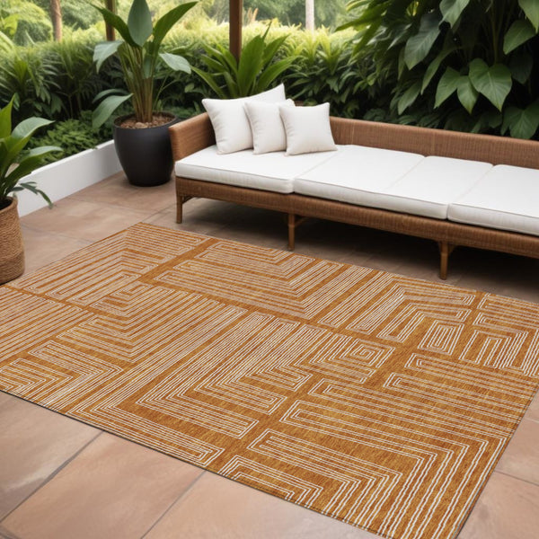 Homeroots 3' Beige And Ivory Geometric Washable Area Rug - Perfect For Indoor And Outdoor Spaces! 8' X 10' Polyester 600855