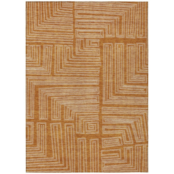 HomeRoots 5' Copper and Ivory Geometric Rug - Stylish, Washable Area Rug for Indoor and Outdoor Spaces 8' X 10' 600855