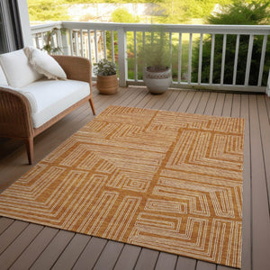 HomeRoots 9' X 12' Copper & Ivory Geometric Area Rug - Washable, Indoor/Outdoor, Stylish & Durable Design! 600856