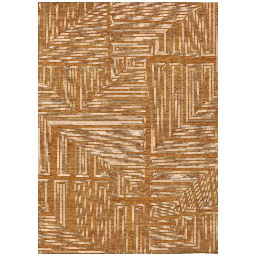 HomeRoots 9' X 12' Copper & Ivory Geometric Area Rug - Washable, Indoor/Outdoor, Stylish & Durable Design! 600856