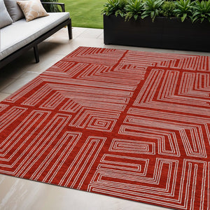 Homeroots 3' Beige And Ivory Geometric Washable Area Rug - Perfect For Indoor And Outdoor Spaces! 5' X 8' Polyester 600859